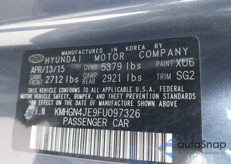 2015 Hyundai Genesis 3.8 из США, поврежденный, VIN KMHGN4JE9FU097326